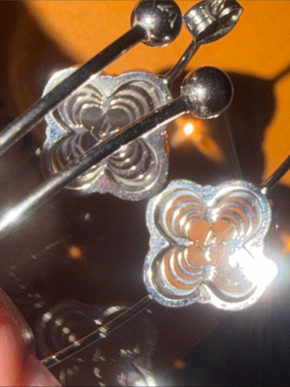 Preloved Louis Vuitton Silver Floral Hoop Drop Earrings with Clear Stud - Picture 5 of 6